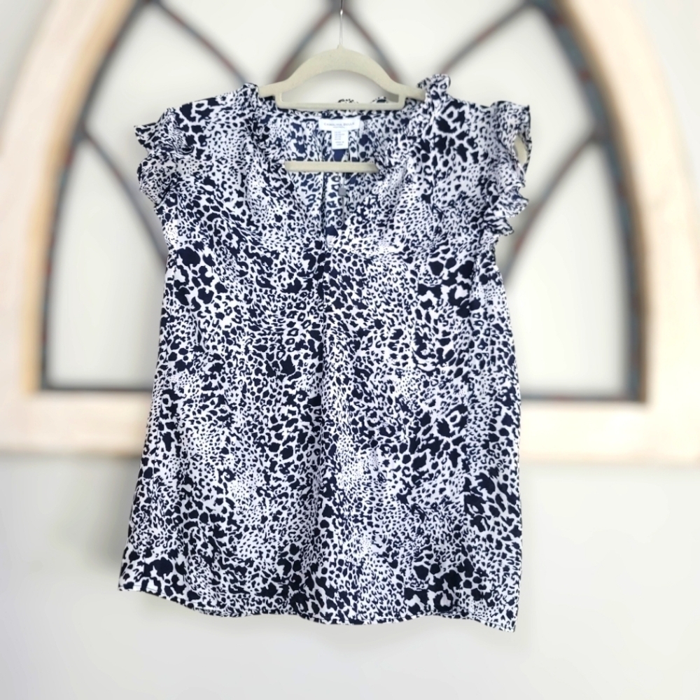 NWT Carolina Belle Black & White Animal Print Chiffon Blouse/Effortless Chic/ XS